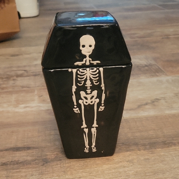 celebrate Other - Black Skeleton Coffin Treat Jar Holiday/ Halloween Decor NWT